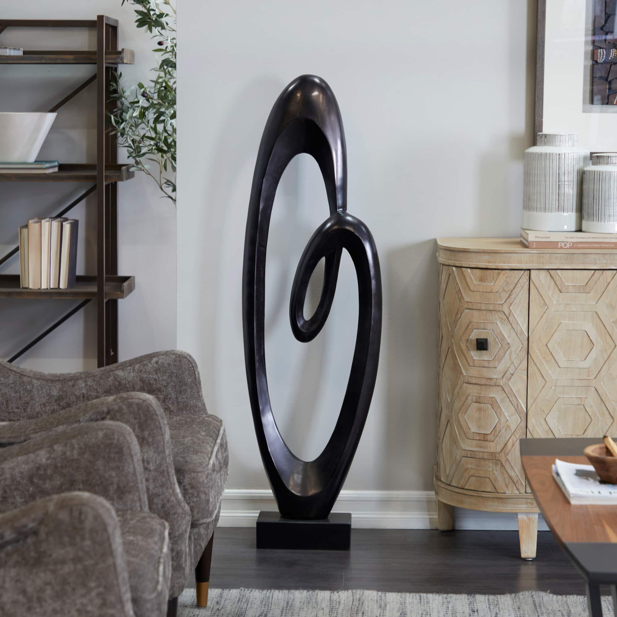 52" Aluminum Swirl Abstract Sculpture with Black Base